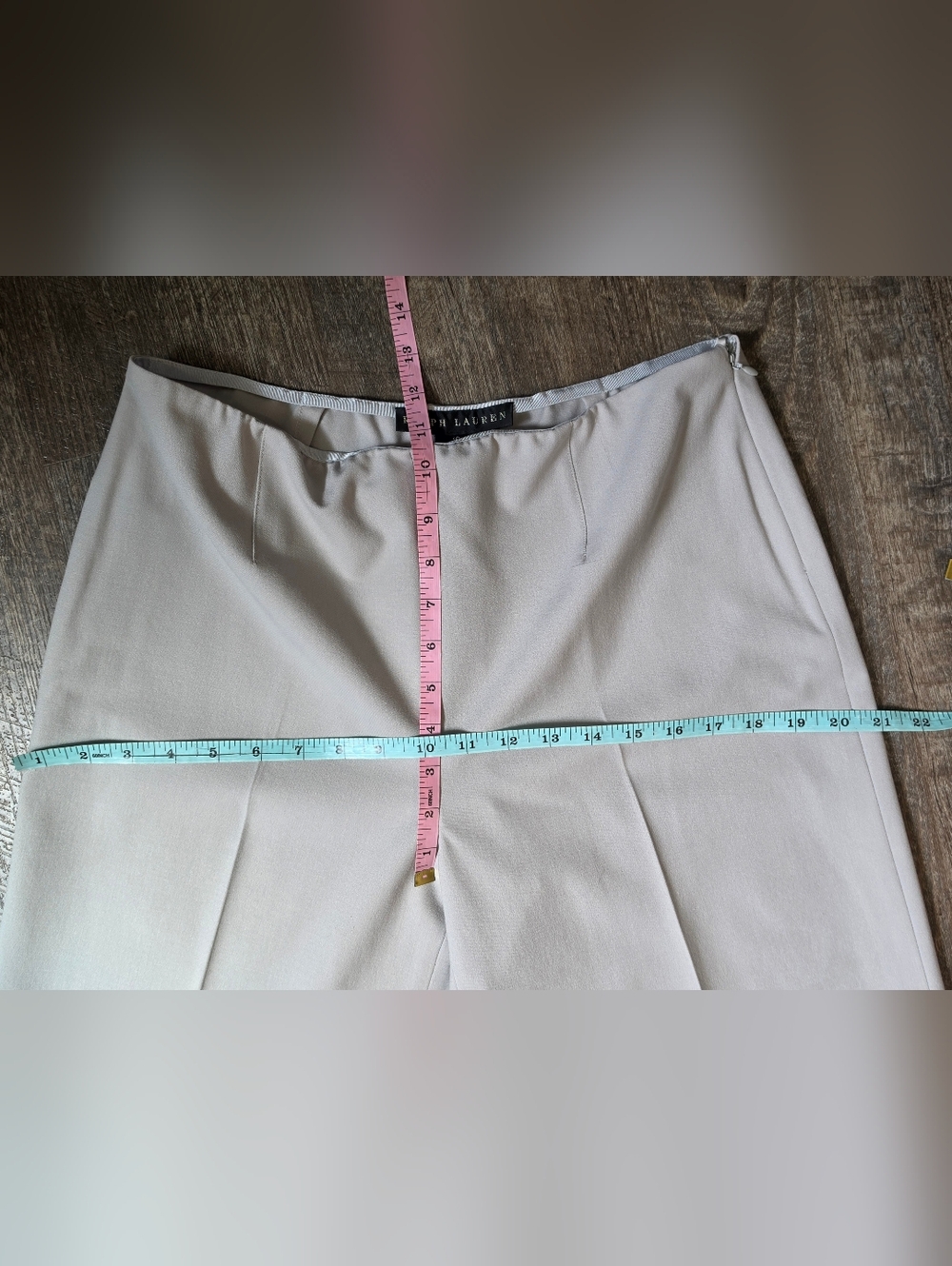 Ralph Lauren Black Label Wide-Leg Trousers Womens 10 Light Gray Stretchy Wool - Picture 8 of 12